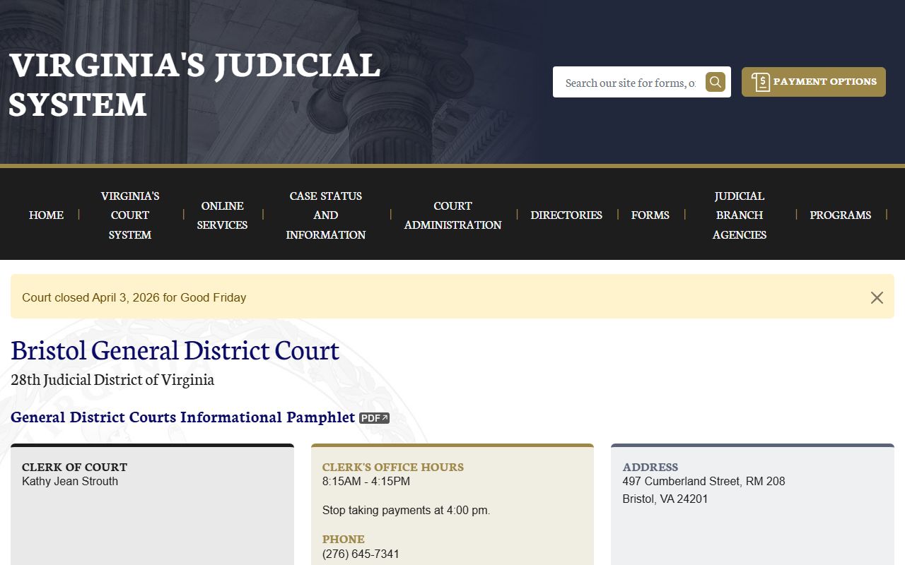 Bristol Virginia General District Court traffic records