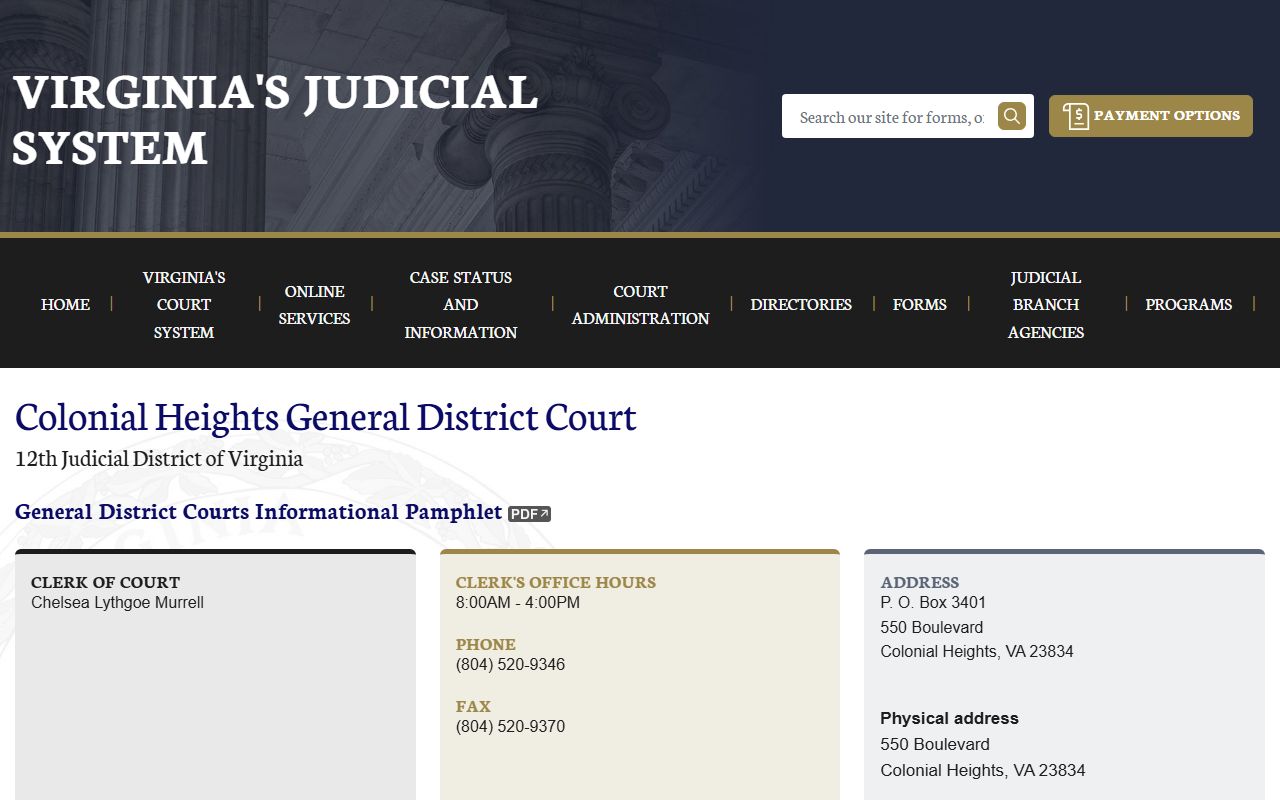 Colonial Heights Virginia General District Court traffic records