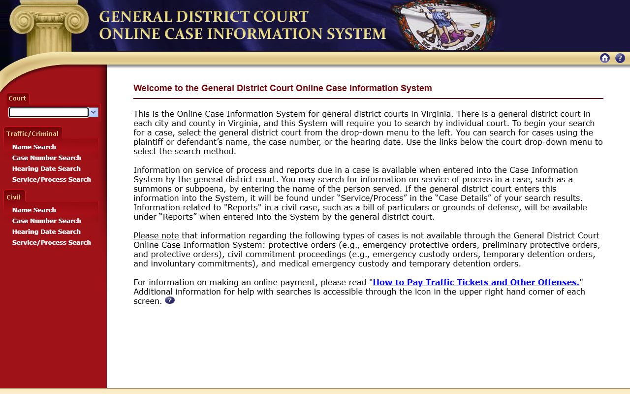 Accomack County traffic court online case search system