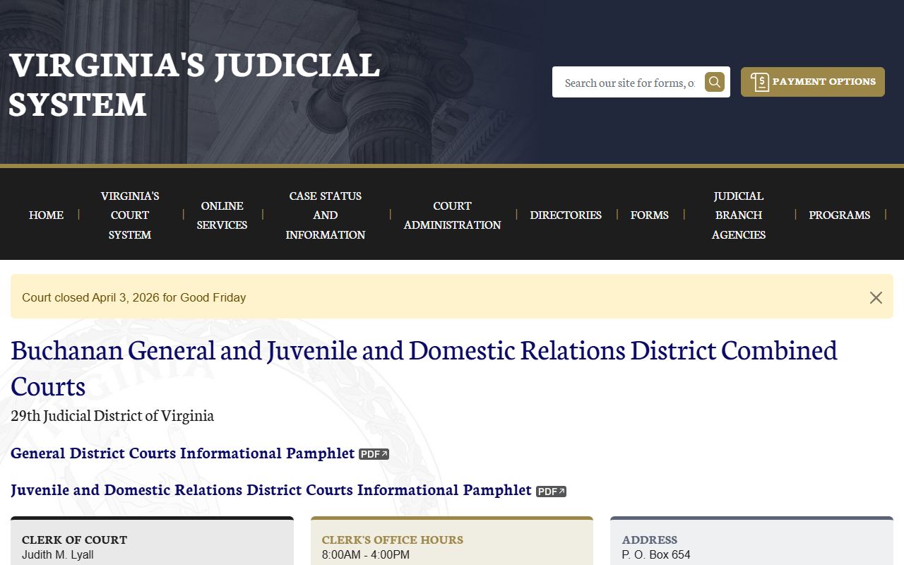 Buchanan County Combined Court page showing traffic records resources