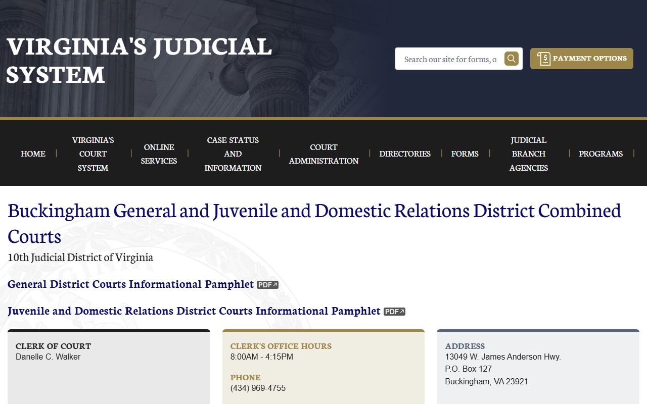 Buckingham County Combined Court page for traffic records