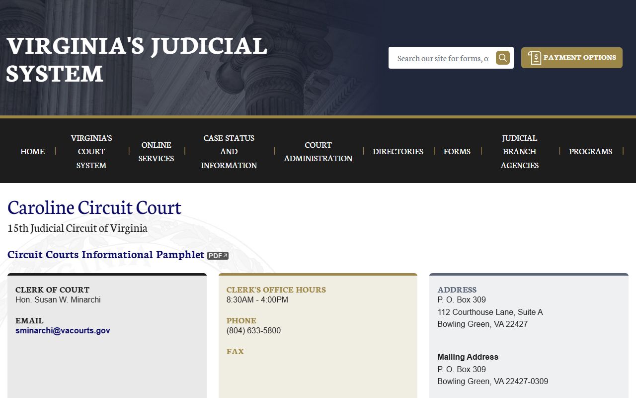 Caroline County traffic court records Circuit Court page on Virginia Courts