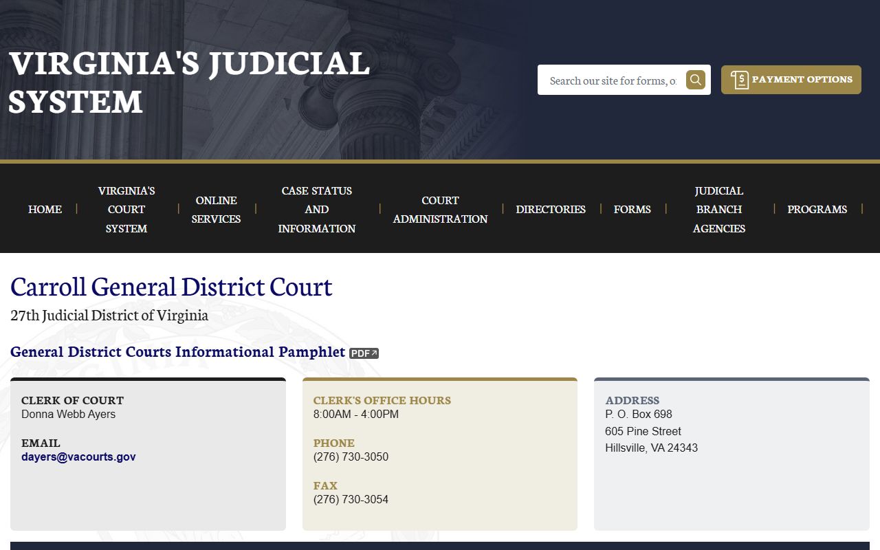 Carroll County General District Court page for traffic records