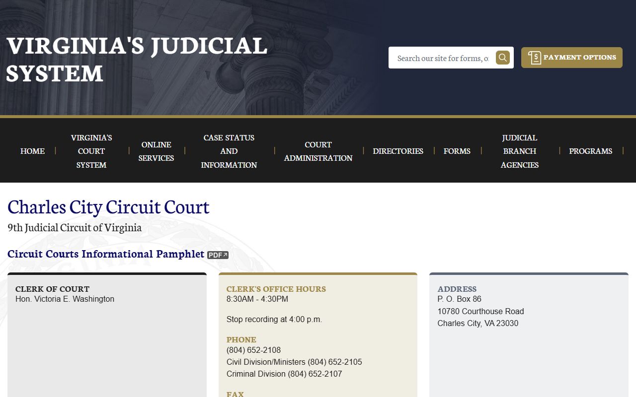 Charles City County traffic court records Circuit Court page on Virginia Courts