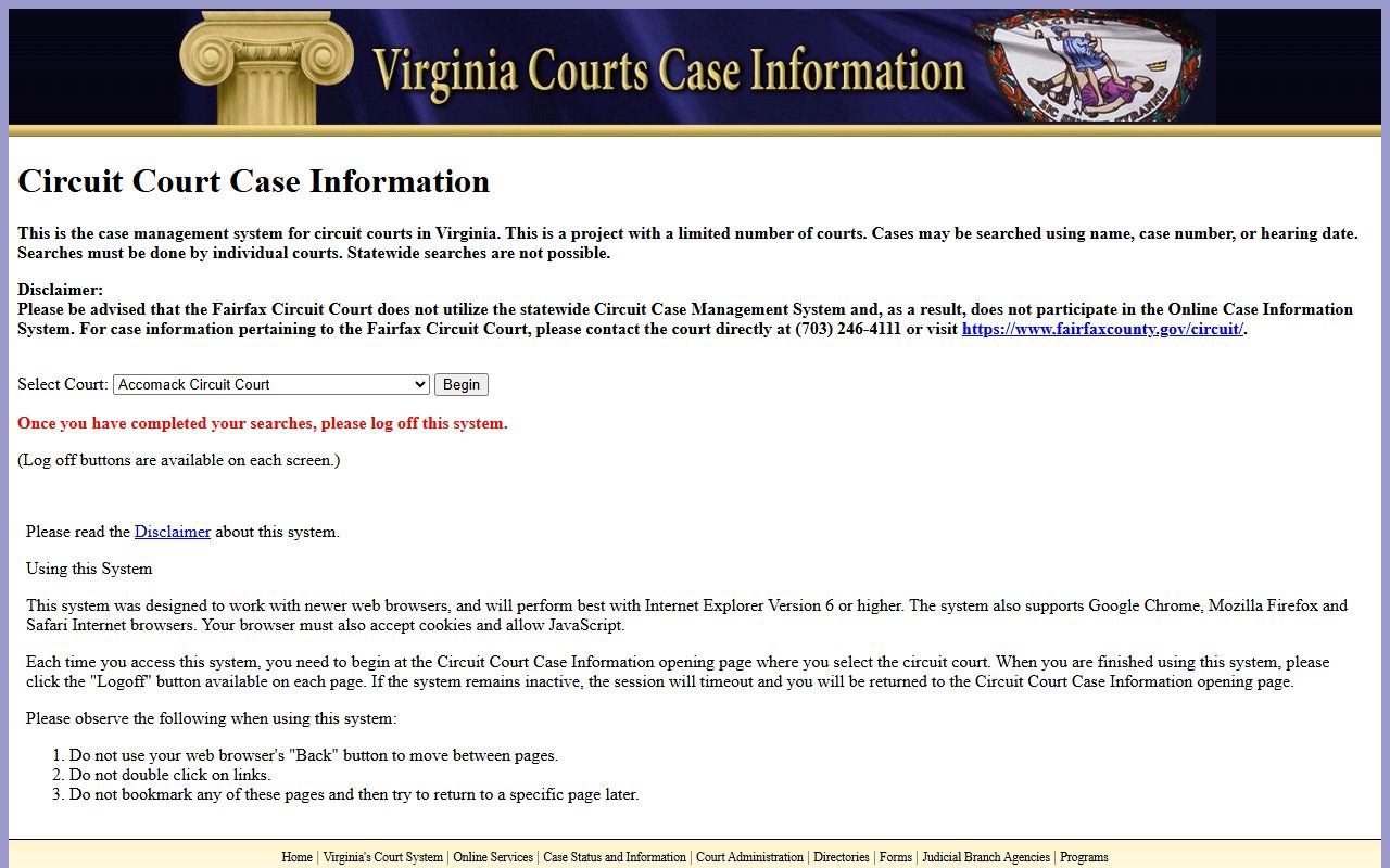 Prince William County Circuit Court case information search