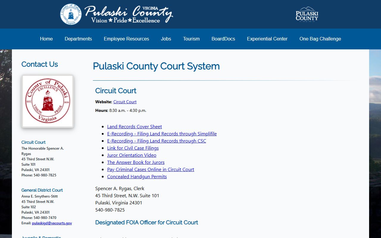 Pulaski County traffic court records - county courts page