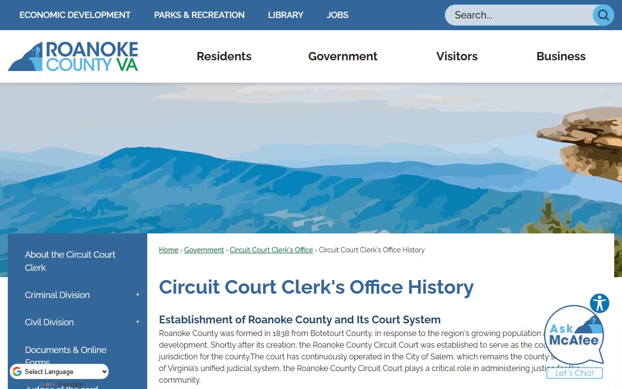 Roanoke County Circuit Court clerk history and records