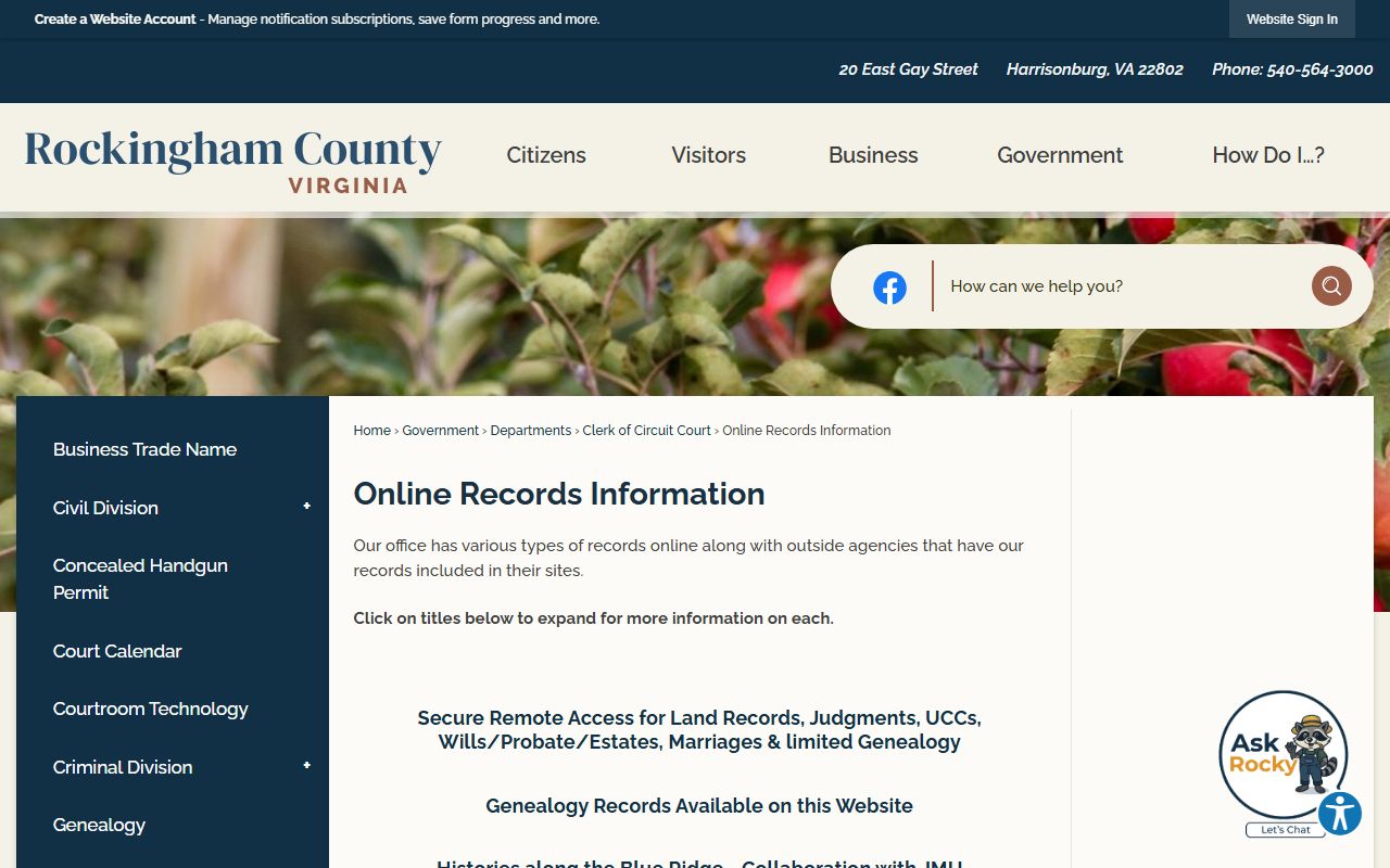 Rockingham County online records information for traffic cases