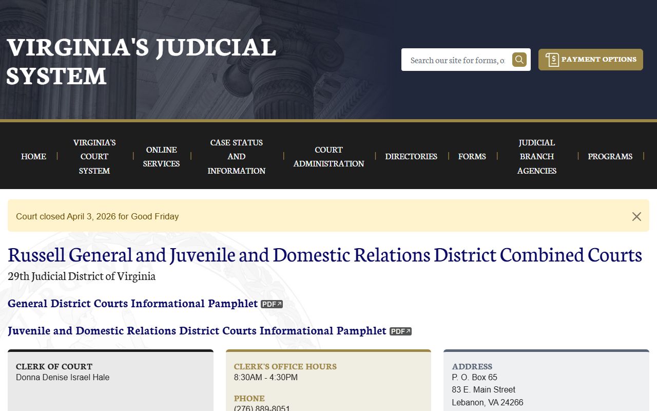 Russell County Combined Courts page Virginia Judicial System