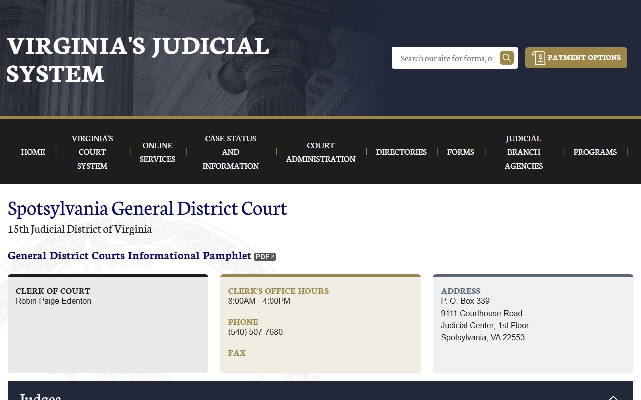 Spotsylvania County traffic court records on the Virginia Courts website