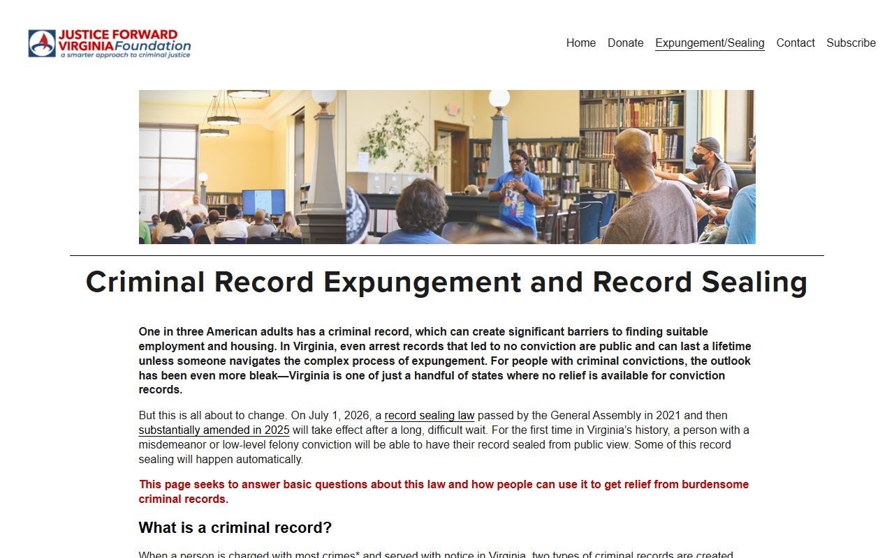 Justice Forward Virginia expungement and sealing information