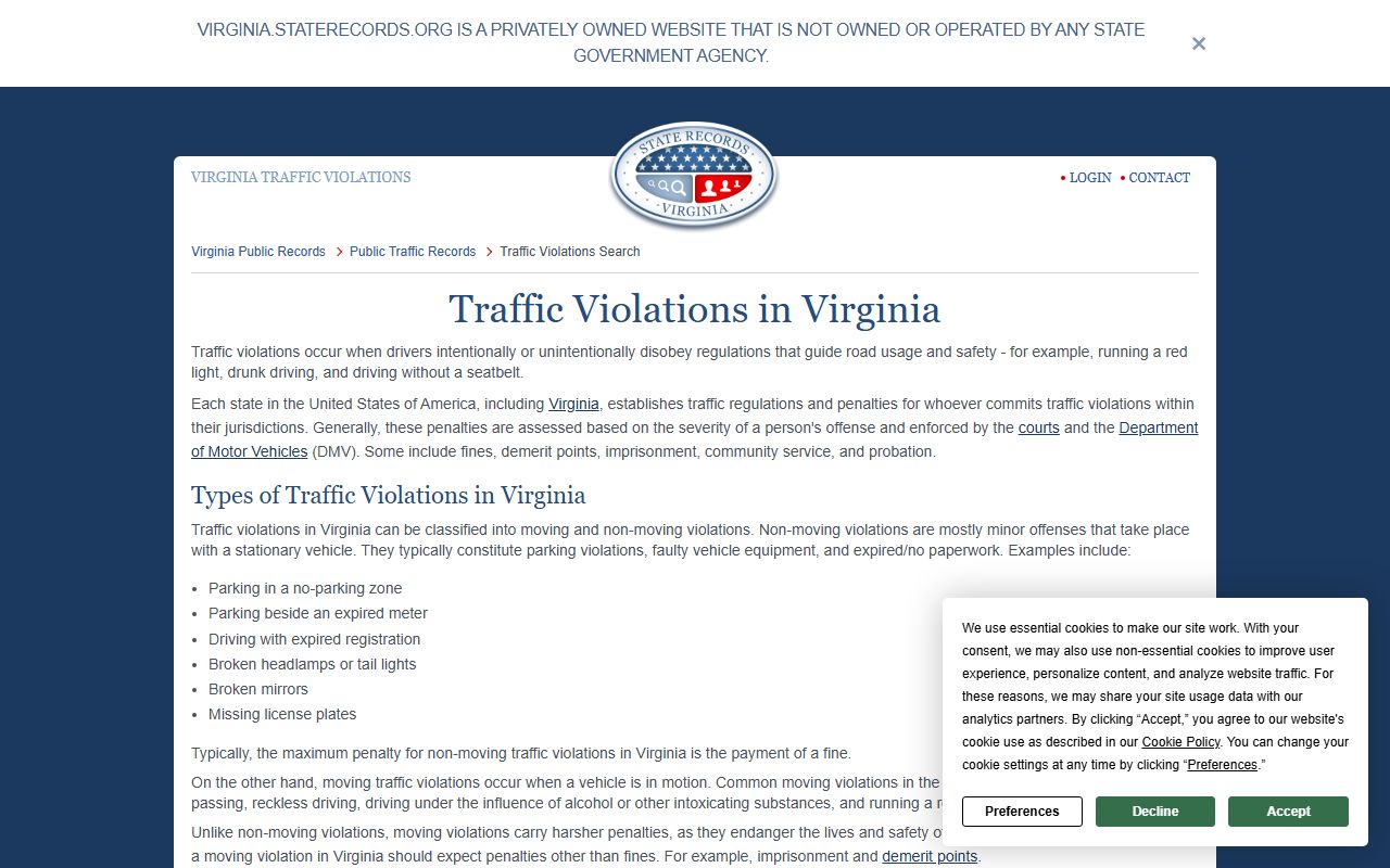 Radford Virginia traffic court records search